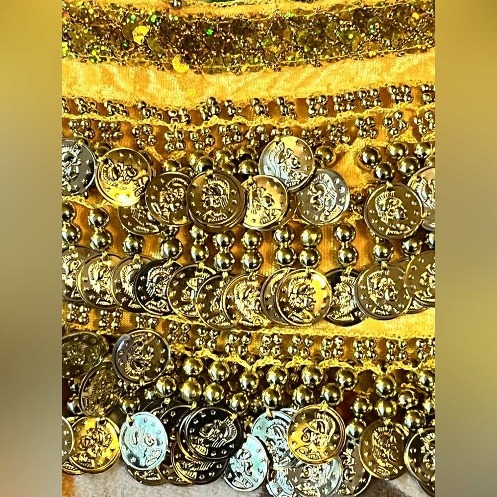 Yellow velvet and gold coin hip scarf belly dance festival NWT - Picture 2 of 2